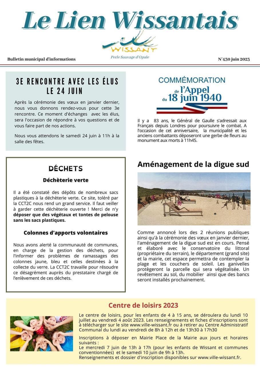 Le Lien Wissantais de Avril Mai Juin 2023 est en ligne Le Lien Wissantais de Avril Mai Juin 2023 est en ligne