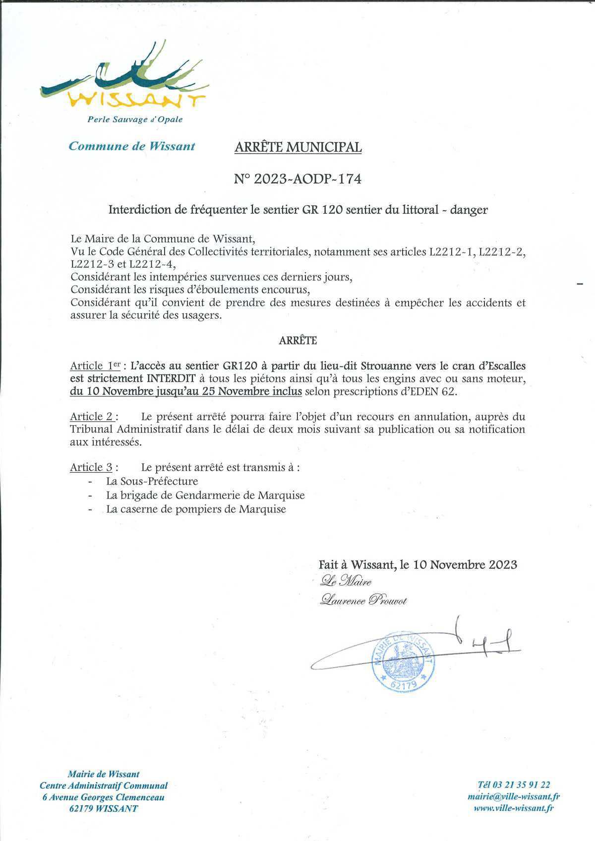 Fermeture des chemins en haut de falaise entre le Cap Blanc-Nez et Wissant Fermeture des chemins en haut de falaise entre le Cap Blanc-Nez et Wissant