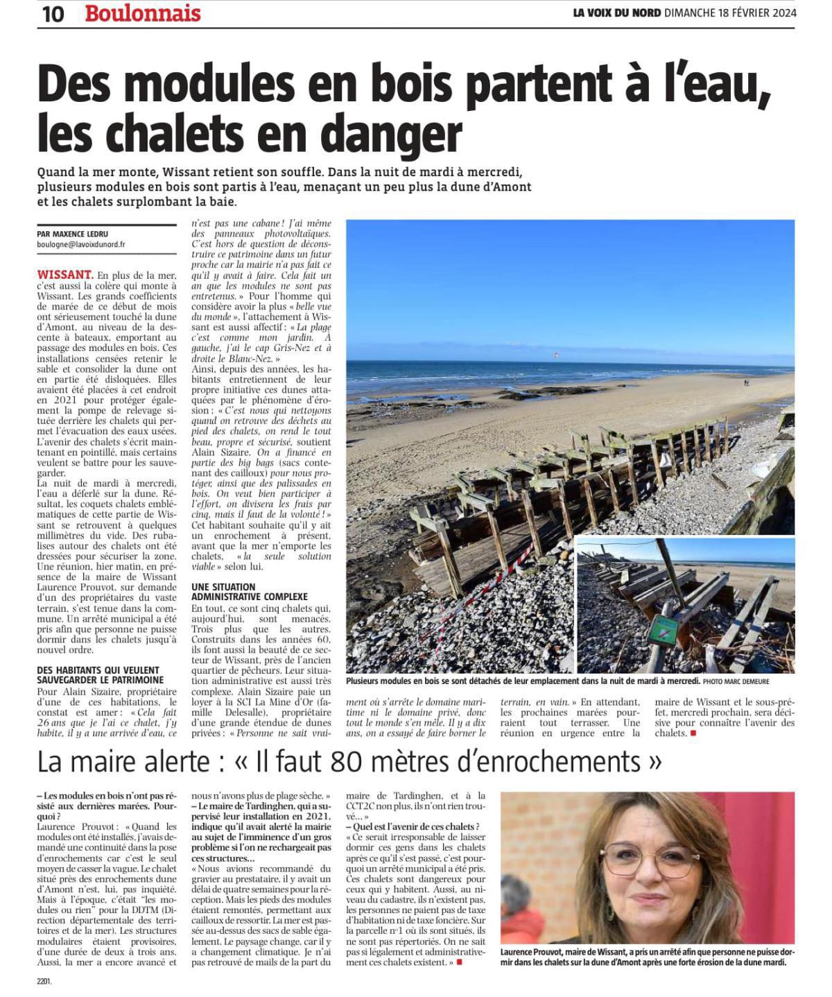 Chalets en danger à Wissant, la maire alerte : « Il faut 80 mètres d’enrochements » Chalets en danger à Wissant, la maire alerte : « Il faut 80 mètres d’enrochements »