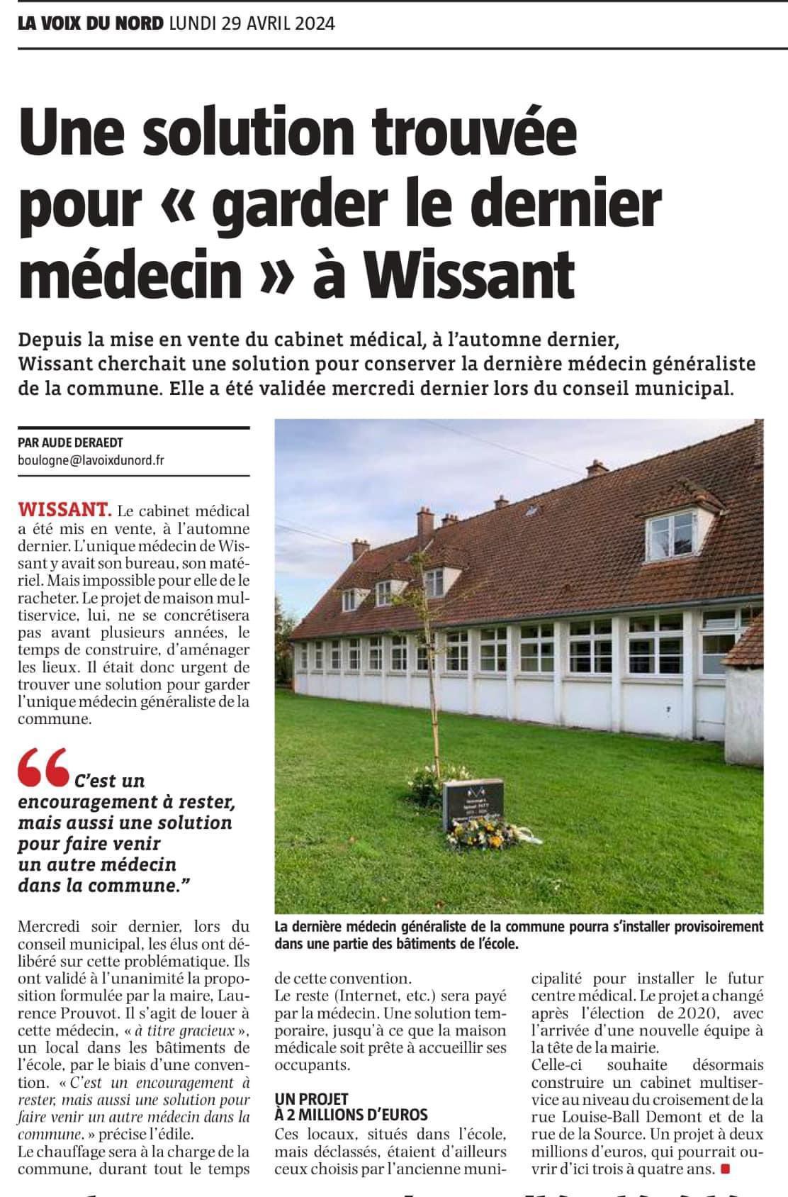 Une solution trouvée pour « garder le dernier médecin de la commune », à Wissant Une solution trouvée pour « garder le dernier médecin de la commune », à Wissant