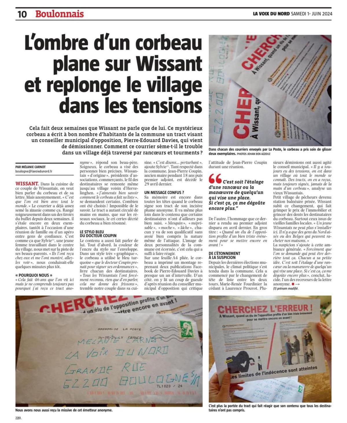 L’ombre d’un corbeau plane sur Wissant et replonge le village dans les tensions L’ombre d’un corbeau plane sur Wissant et replonge le village dans les tensions
