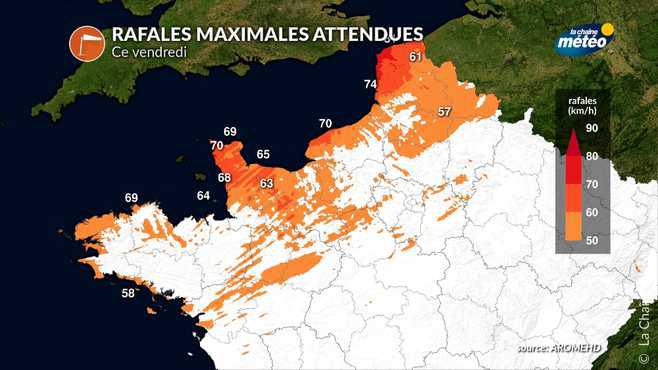 Temps agité en Manche vendredi et samedi : jusqu'à 90 km/h de vent et 40 mm de pluie