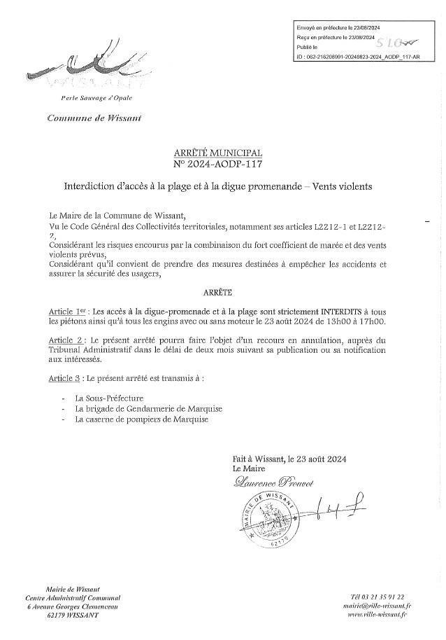 Interdiction d'accès à la plage et à la digue promenade - Vents violents Interdiction d'accès à la plage et à la digue promenade - Vents violents