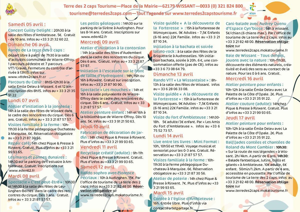 Manifestations du 05 au 21 avril sur La terre des 2 caps Manifestations du 05 au 21 avril sur La terre des 2 caps