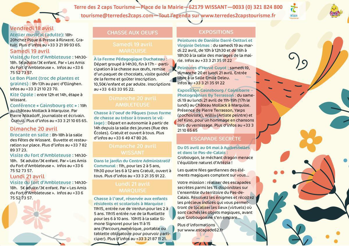 Manifestations du 05 au 21 avril sur La terre des 2 caps Manifestations du 05 au 21 avril sur La terre des 2 caps