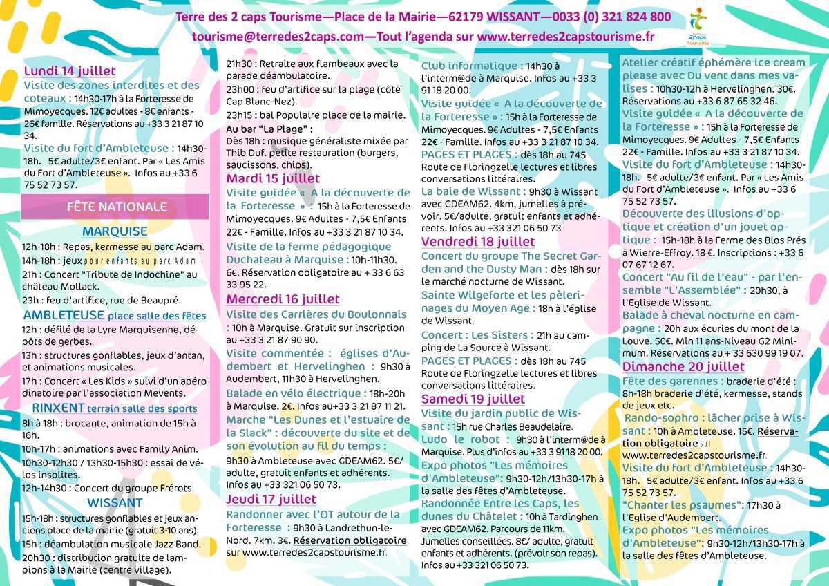 Manifestations du 14 au 27 juillet sur La terre des 2 caps