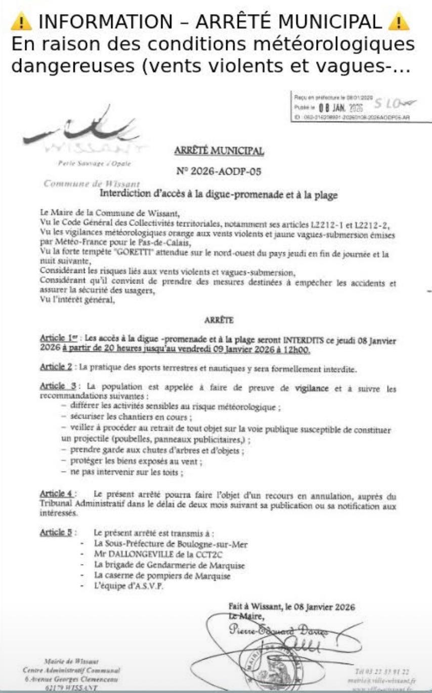 Information - Arrêté municipal exceptionnel