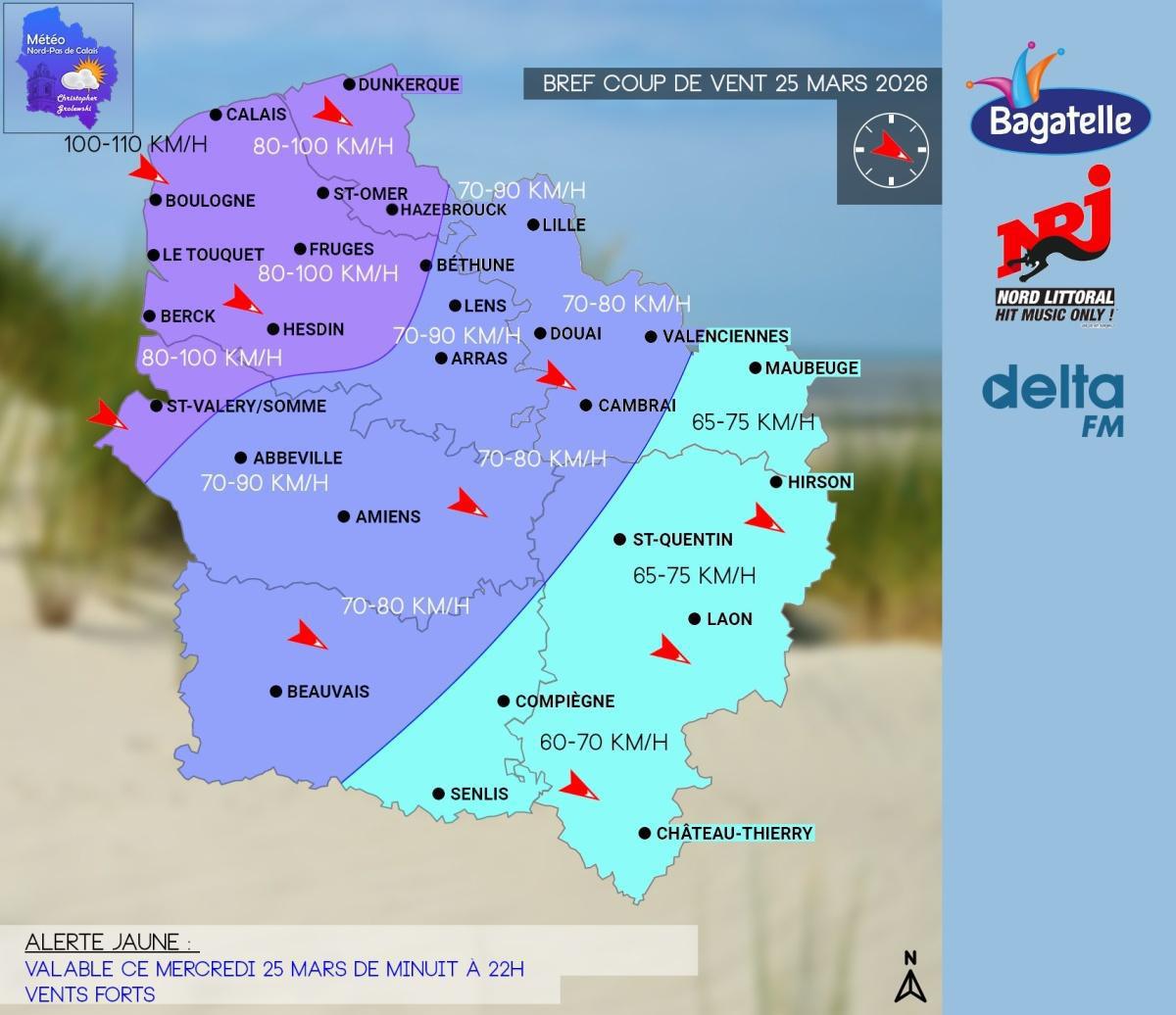 Alerte Jaune: Vents forts et orages ce mercredi 25 mars de minuit à 22h Alerte Jaune: Vents forts et orages ce mercredi 25 mars de minuit à 22h