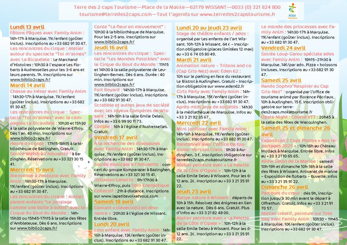 Manifestations du 13 au 26 avril sur La terre des 2 caps