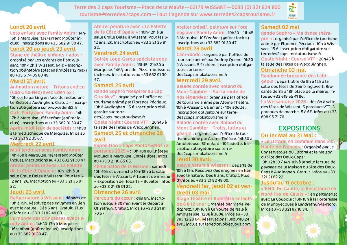 Manifestations du 20 avril au 03 mai sur La terre des 2 caps