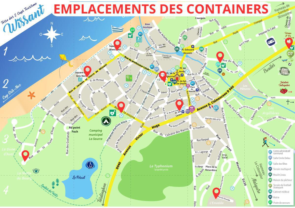 Emplacements des containers sur Wissant
