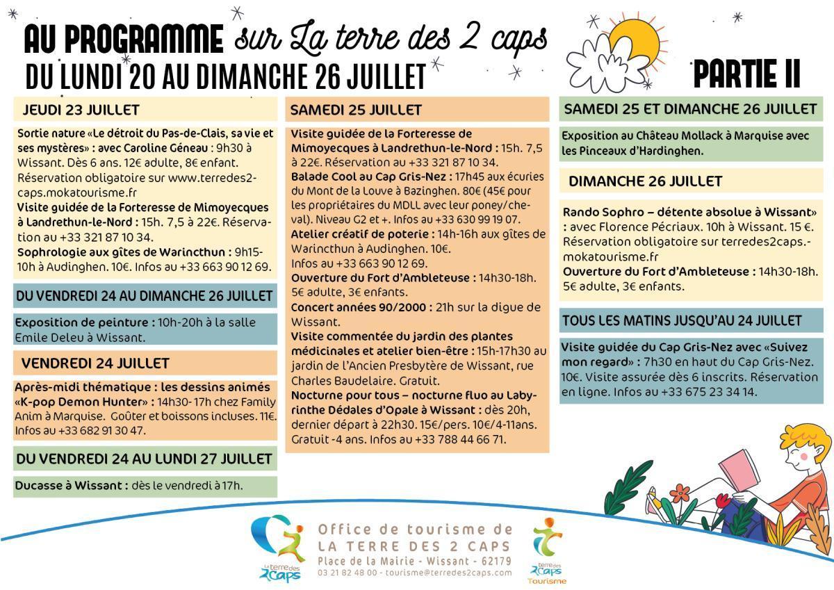Manifestations du 20 au 26 juillet sur La terre des 2 caps Manifestations du 20 au 26 juillet sur La terre des 2 caps