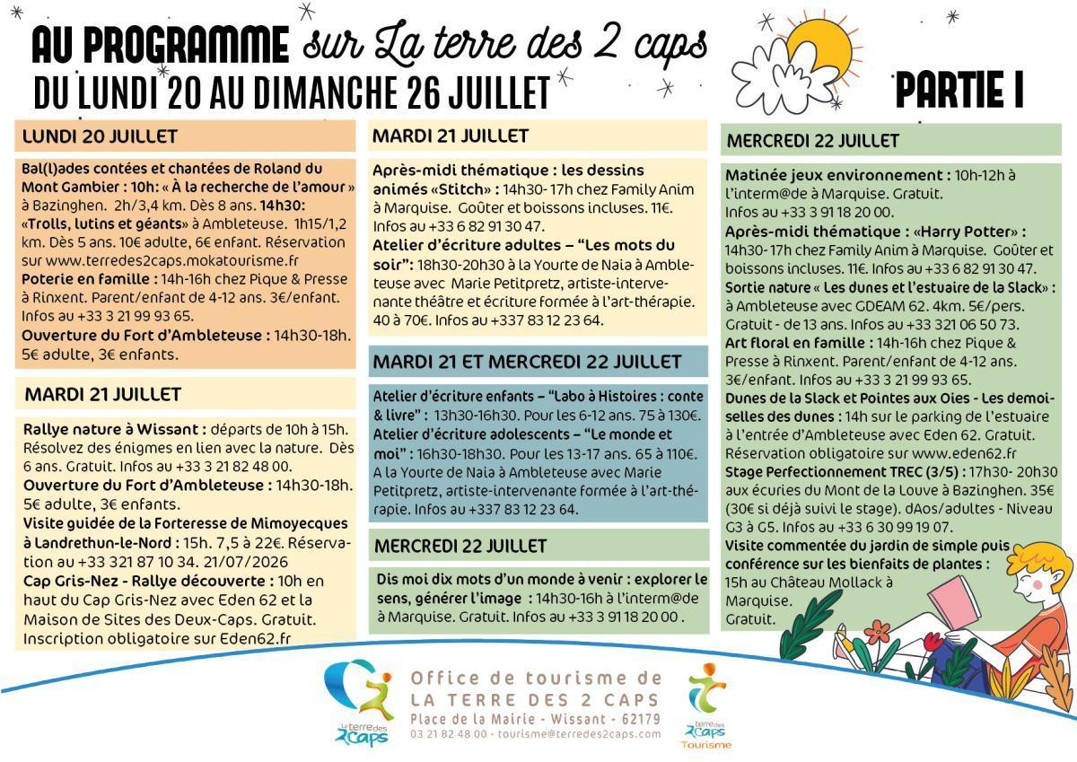 Manifestations du 20 au 26 juillet sur La terre des 2 caps