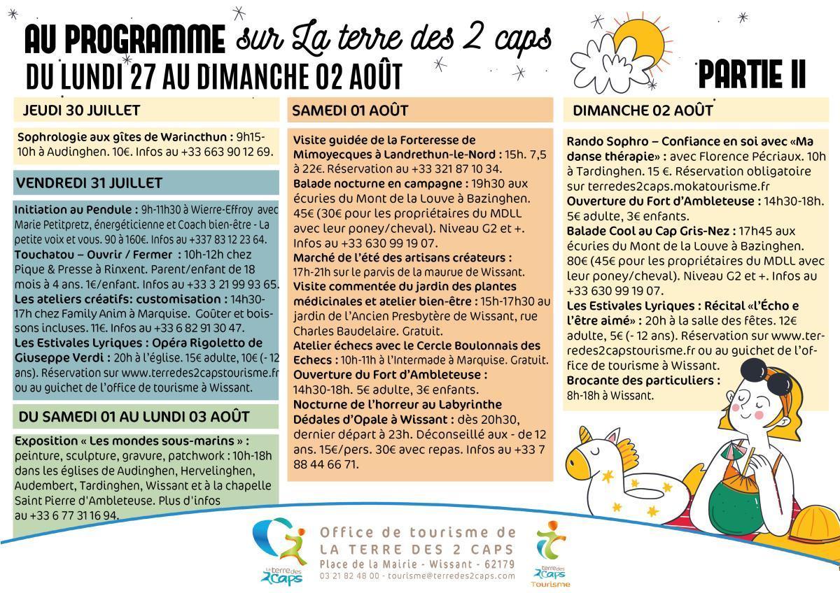 Manifestations du 27 juillet au 02 août sur La terre des 2 caps Manifestations du 27 juillet au 02 août sur La terre des 2 caps