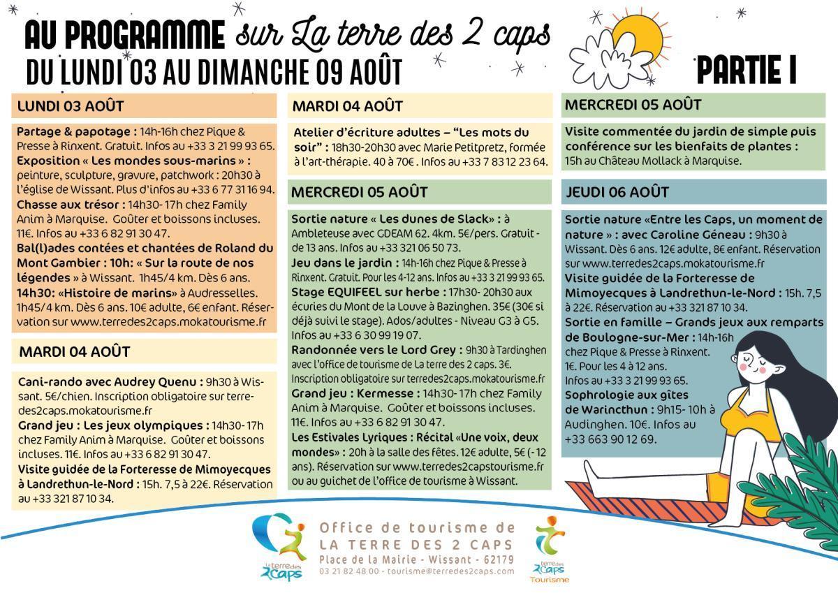 Manifestations du 03 au 09 août sur La terre des 2 caps Manifestations du 03 au 09 août sur La terre des 2 caps