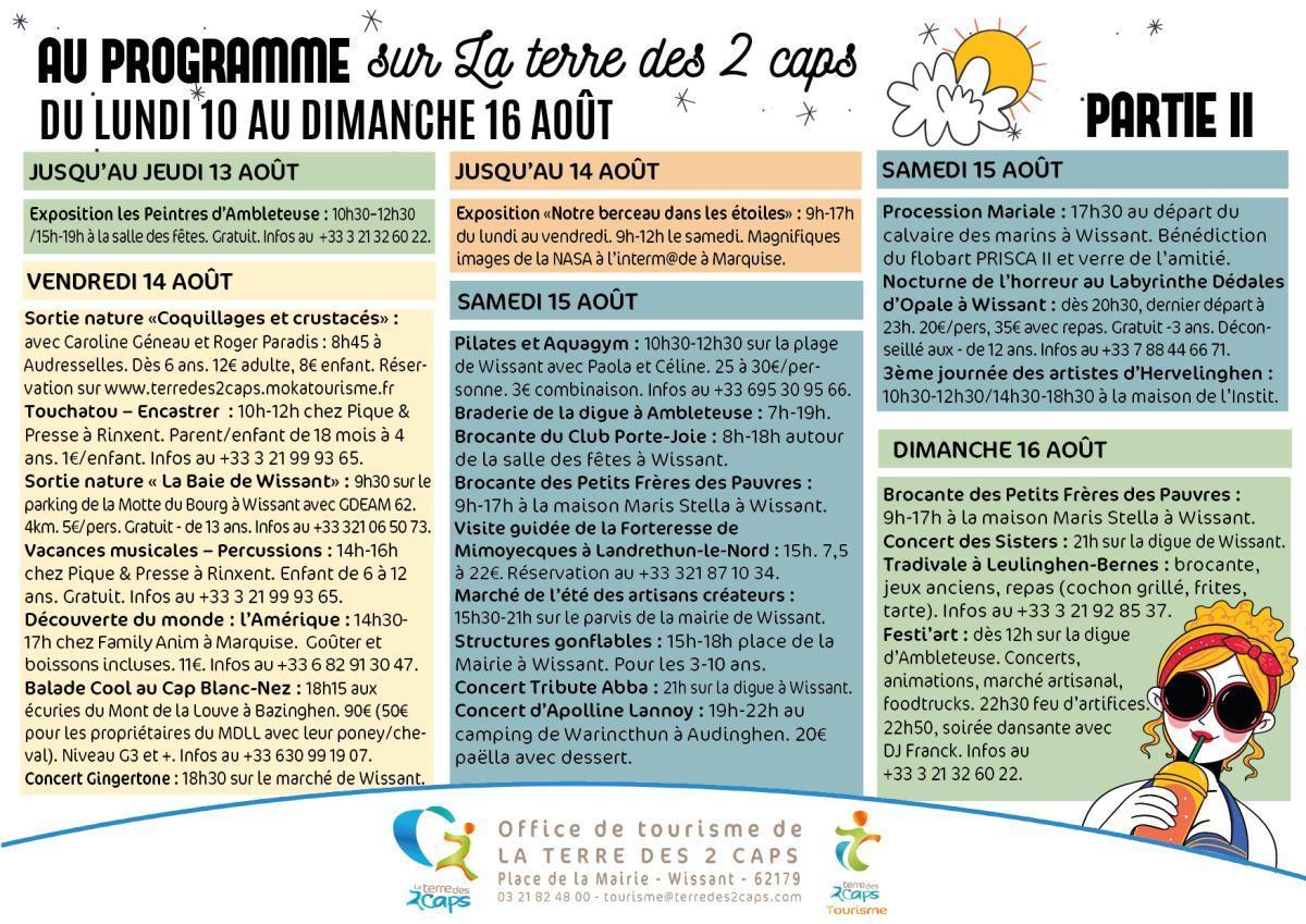 Manifestations du 10 au 16 août sur La terre des 2 caps Manifestations du 10 au 16 août sur La terre des 2 caps