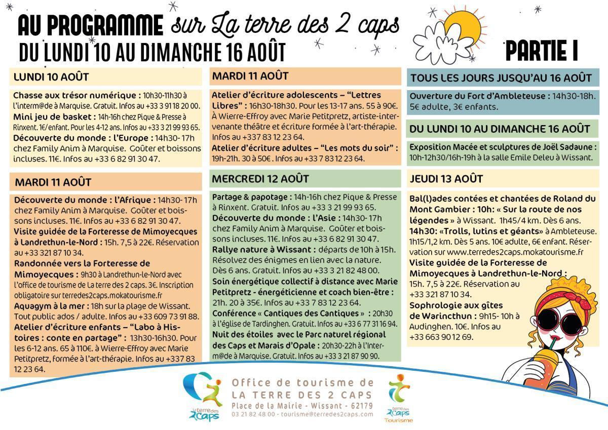 Manifestations du 10 au 16 août sur La terre des 2 caps Manifestations du 10 au 16 août sur La terre des 2 caps