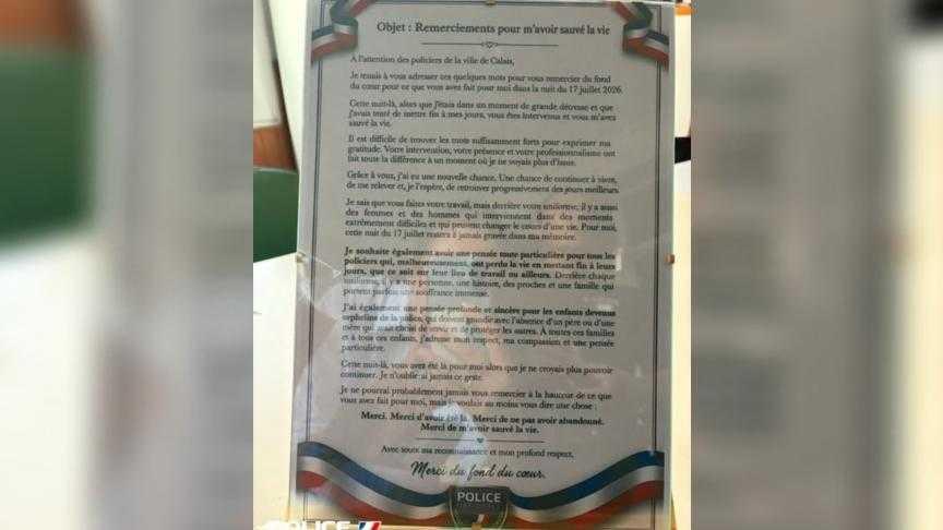 Sa lettre poignante aux policiers qui l’ont secouru après une tentative de suicide au Blanc-Nez