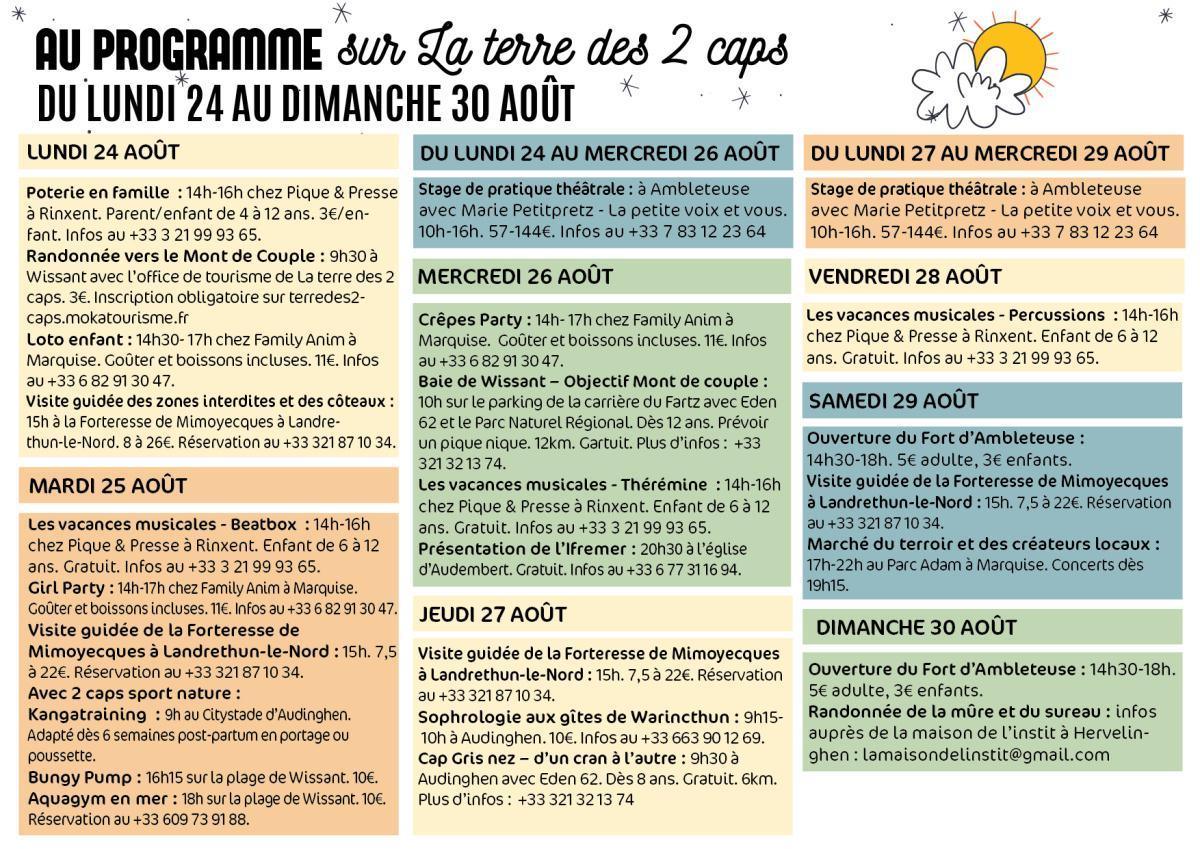 Manifestations du 24 au 30 août sur La terre des 2 caps Manifestations du 24 au 30 août sur La terre des 2 caps