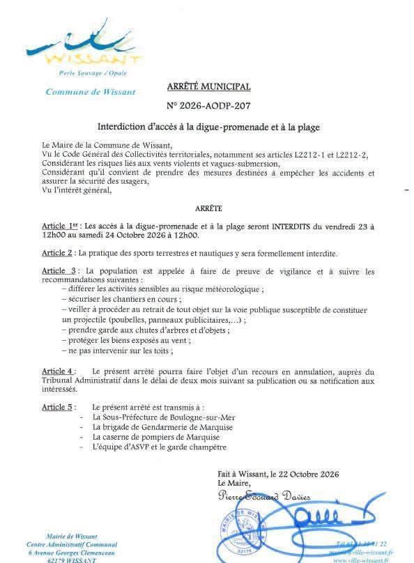⚠️Alerte Météo – Fermeture de plusieurs sites à Wissant