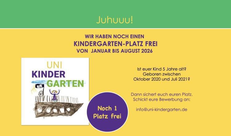 Platz im Uni Kindergarten frei von Januar bis August 2026