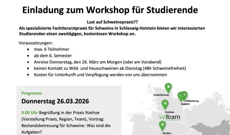 Einladung zum Workshop für Studierende: Lust auf Schweinepraxis? von vetxperts
