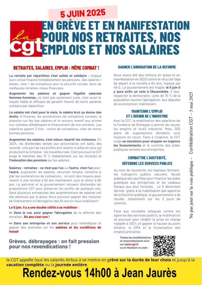 Appel 5 juin 2025 : pour nos retraites, nos emplois et nos salaires