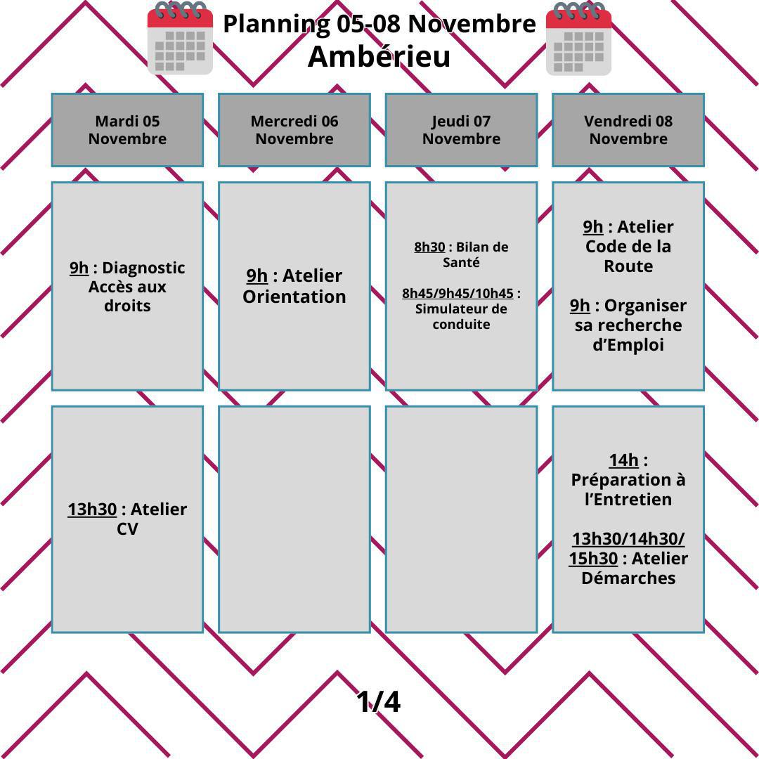 Planning du mois de Novembre