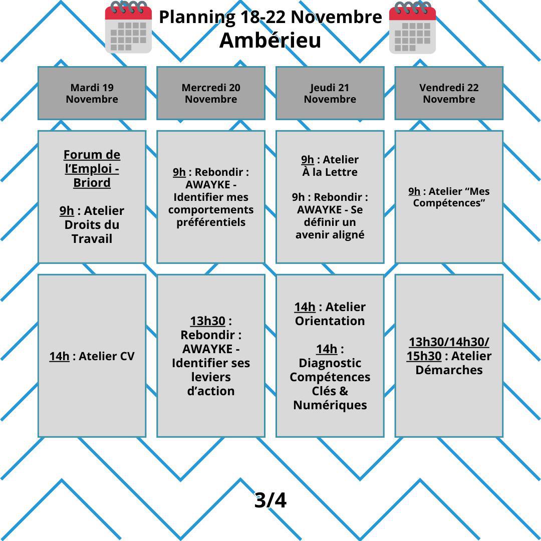 Planning du mois de Novembre