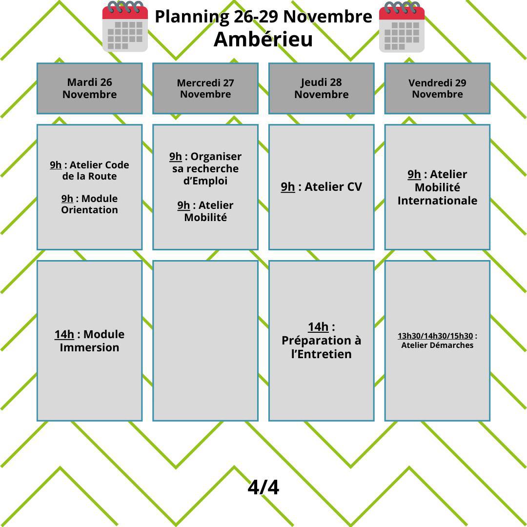 Planning du mois de Novembre