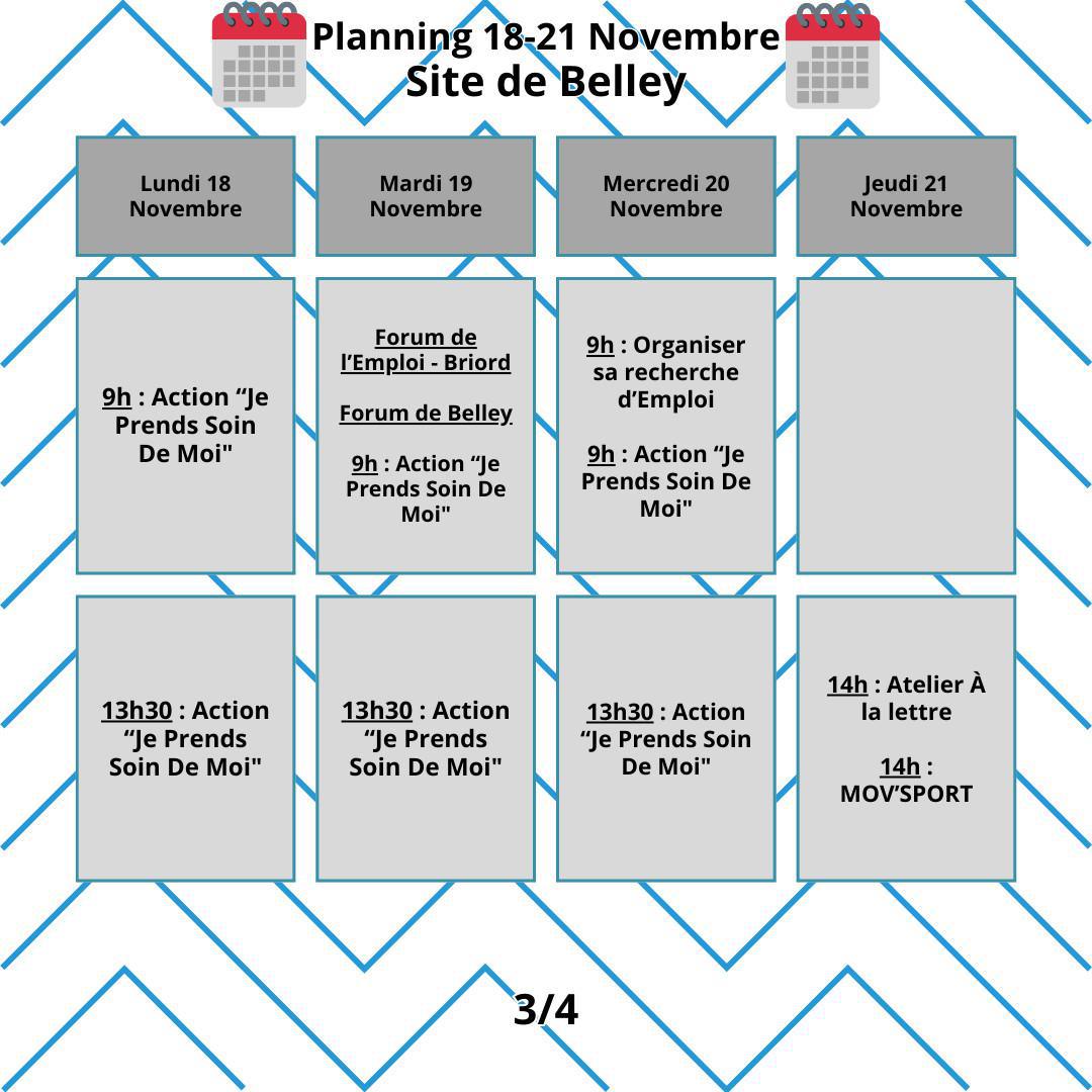 Planning du mois de Novembre