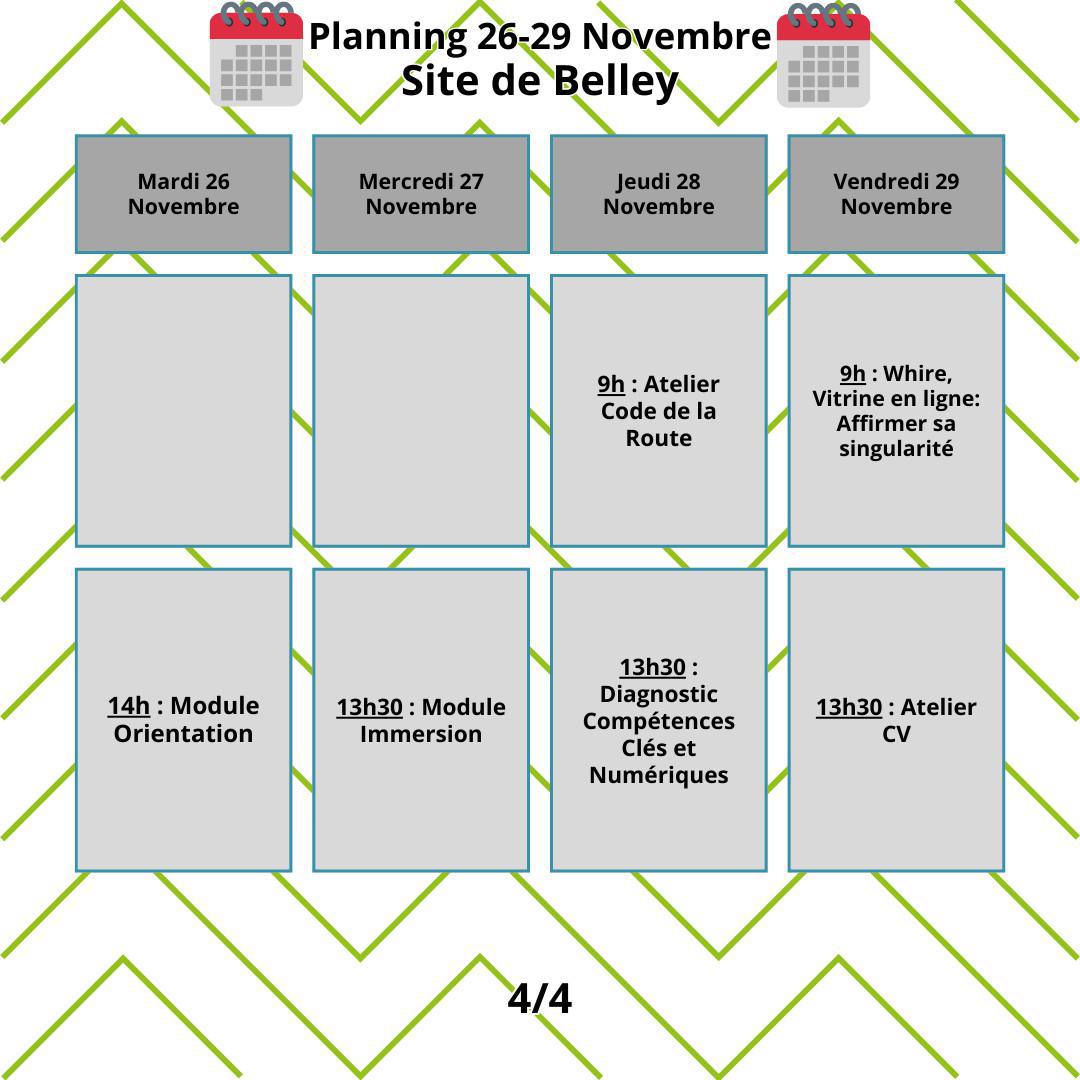 Planning du mois de Novembre