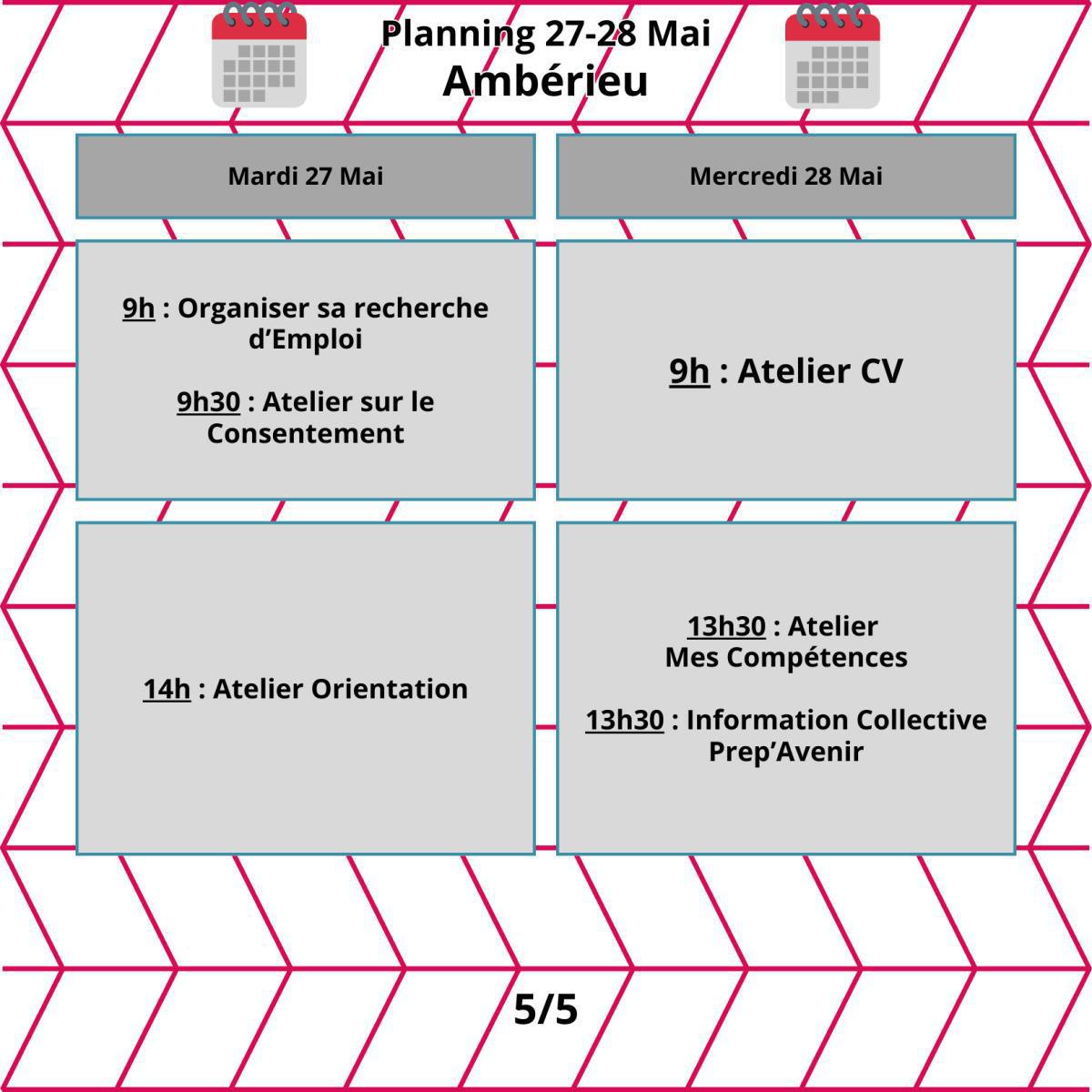 Planning du mois de Mai