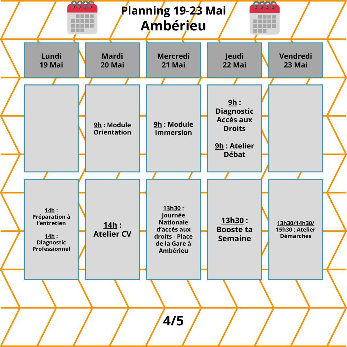 Planning du mois de Mai