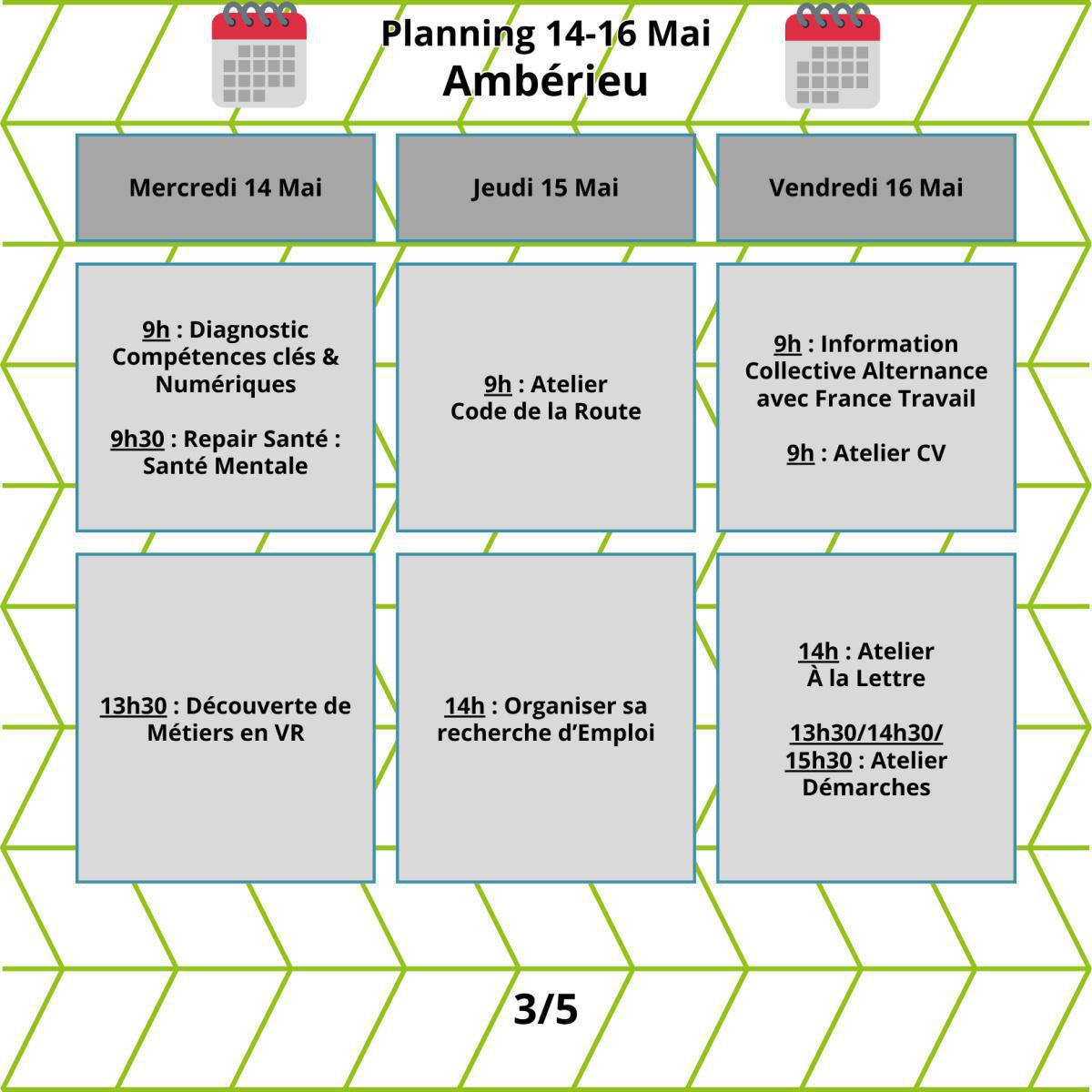 Planning du mois de Mai