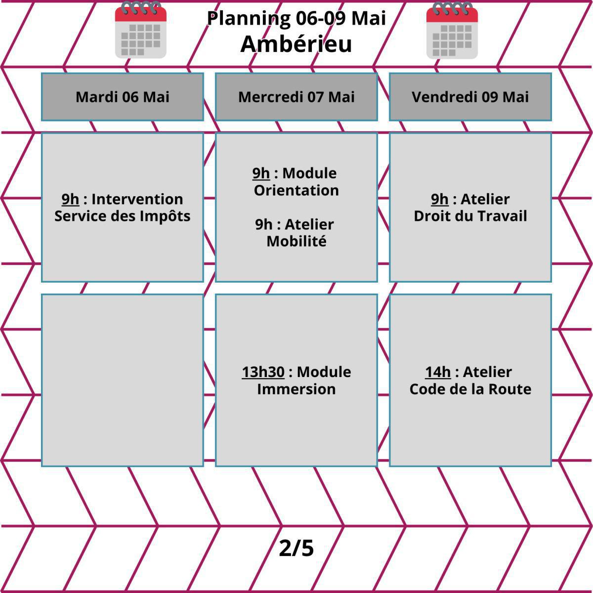 Planning du mois de Mai