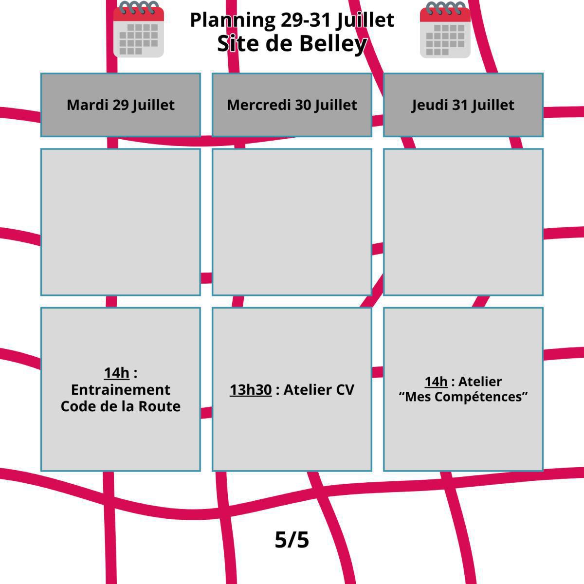 Planning du mois de Juillet