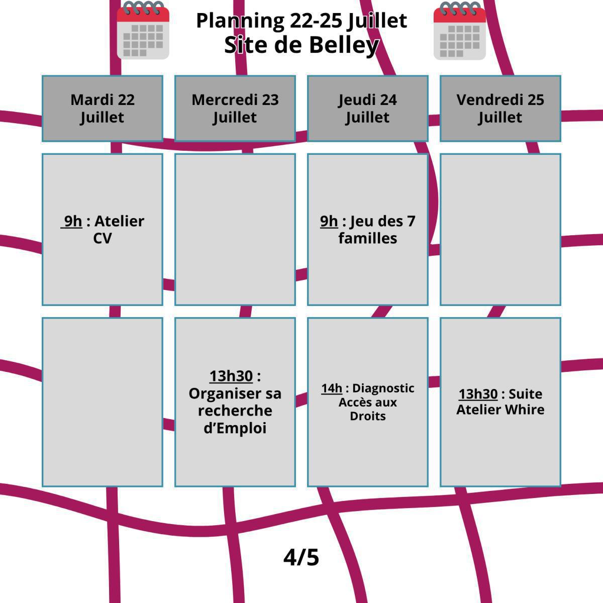 Planning du mois de Juillet
