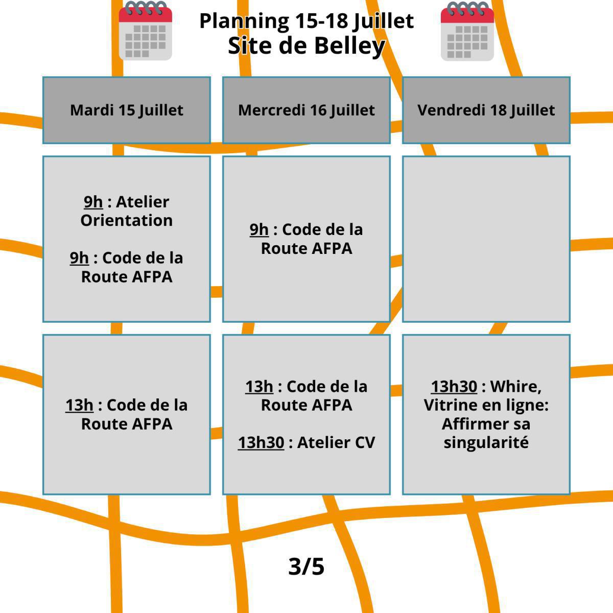 Planning du mois de Juillet