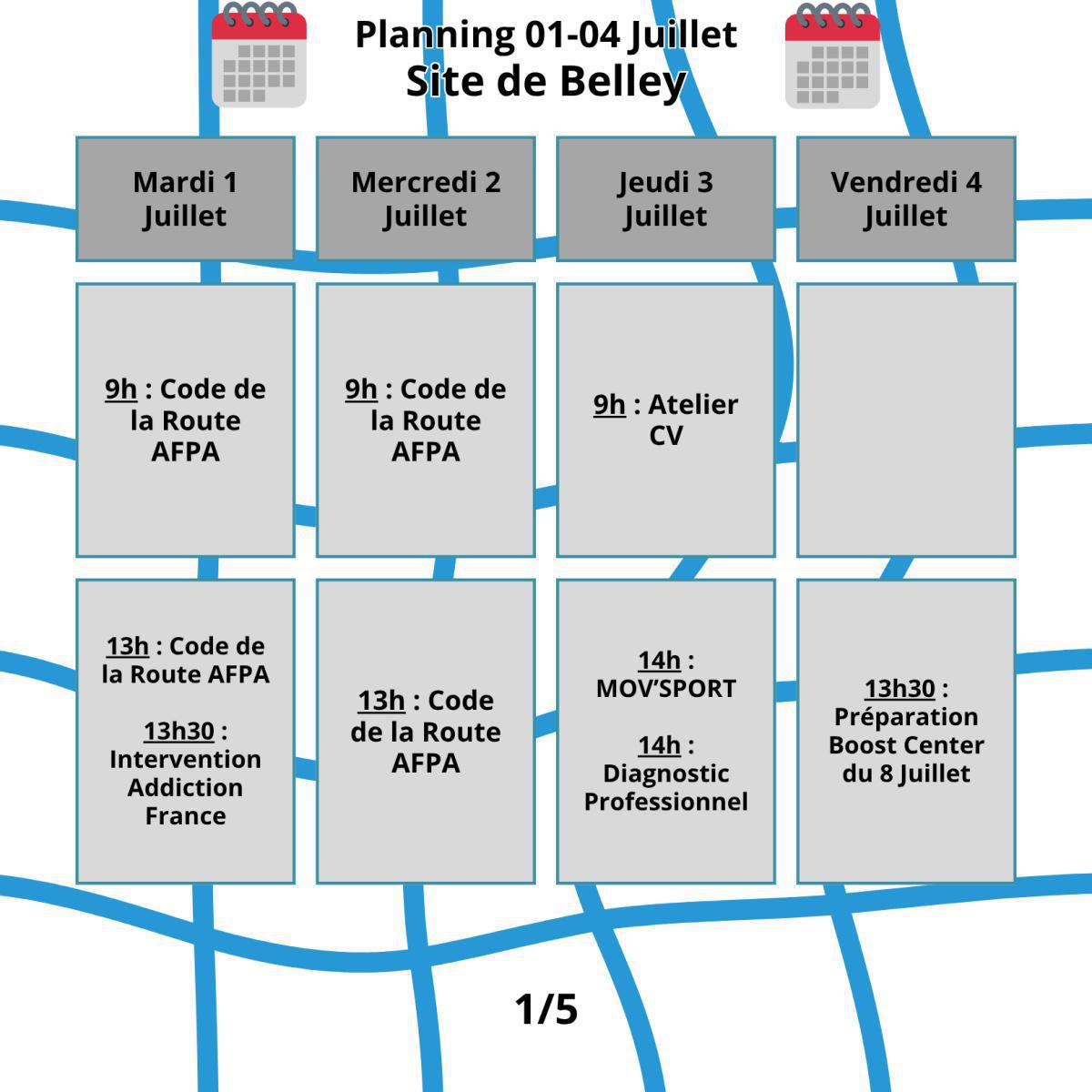 Planning du mois de Juillet