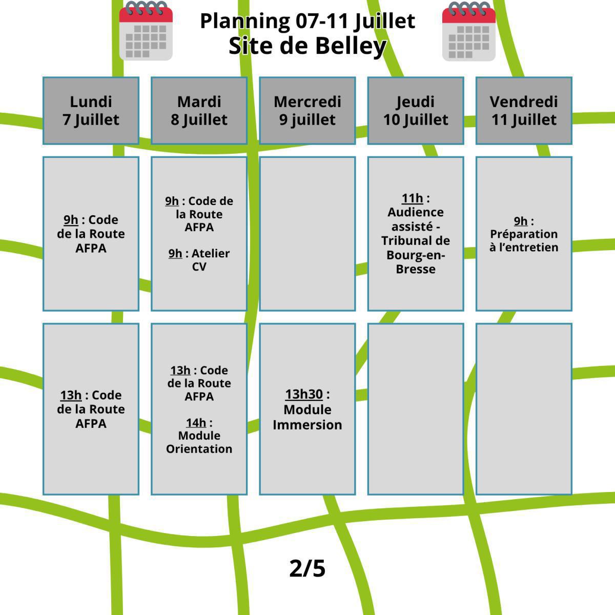 Planning du mois de Juillet