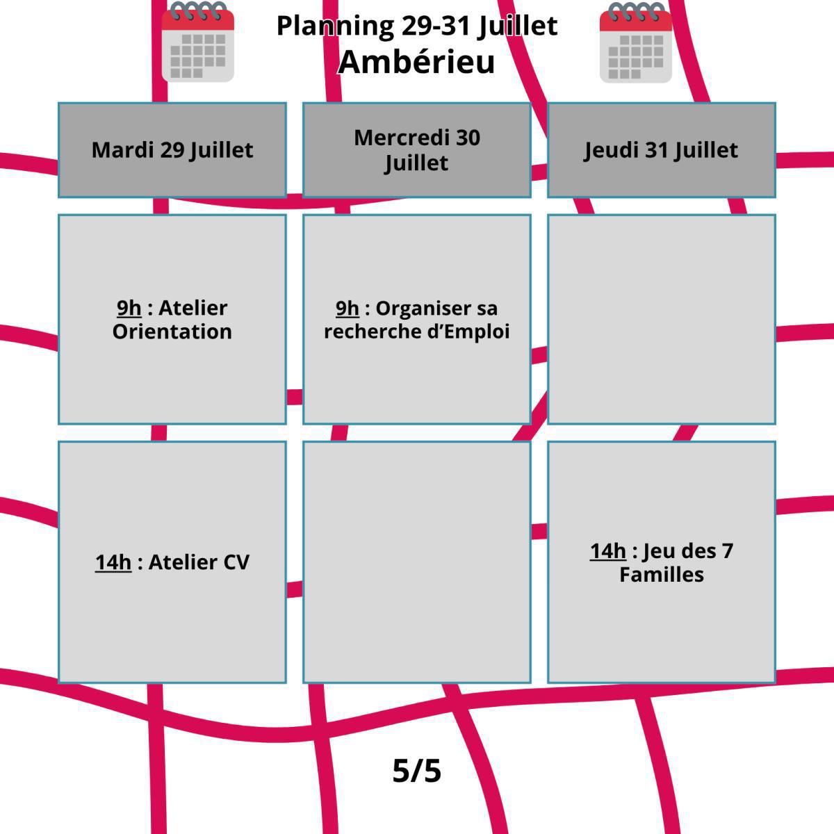 Planning du mois de Juillet