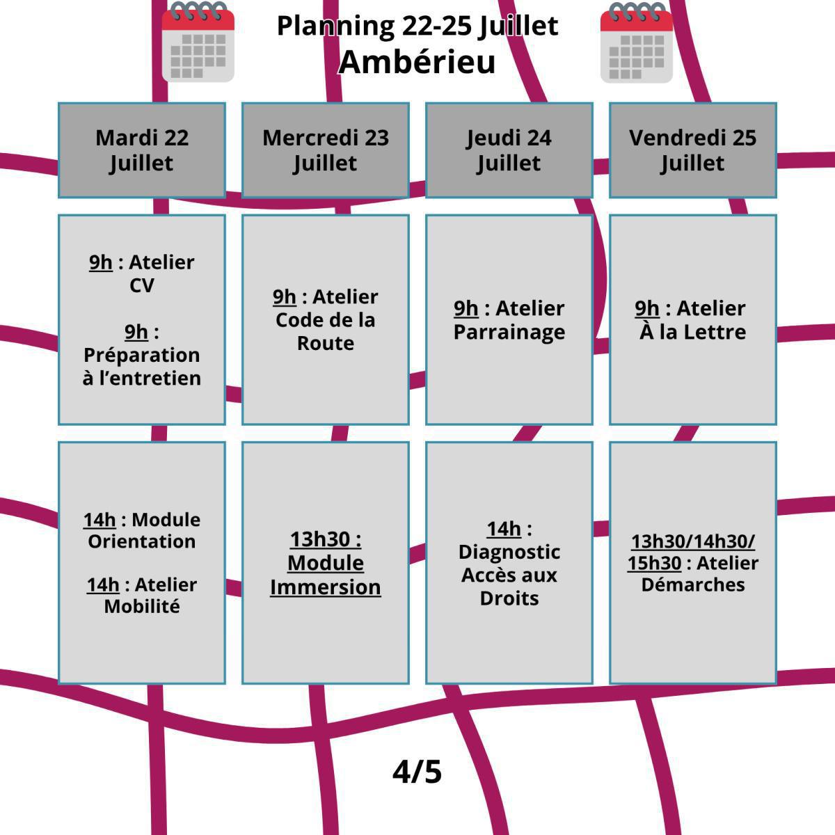 Planning du mois de Juillet