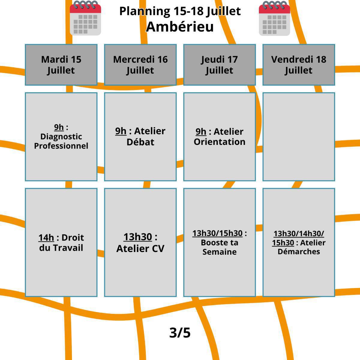 Planning du mois de Juillet
