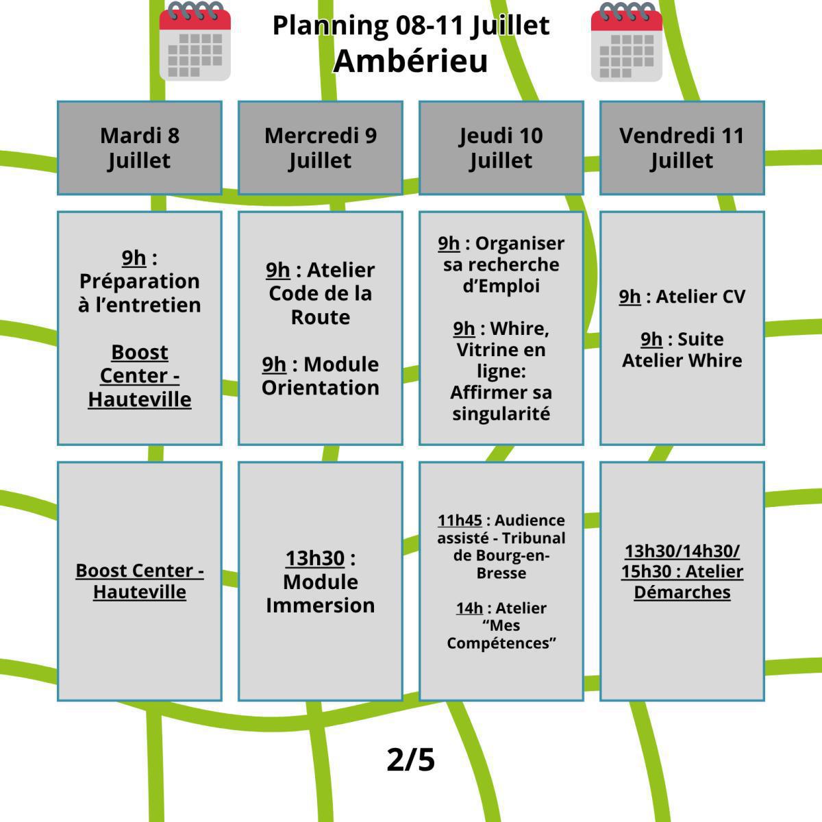 Planning du mois de Juillet