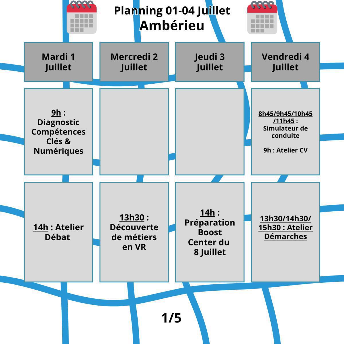 Planning du mois de Juillet