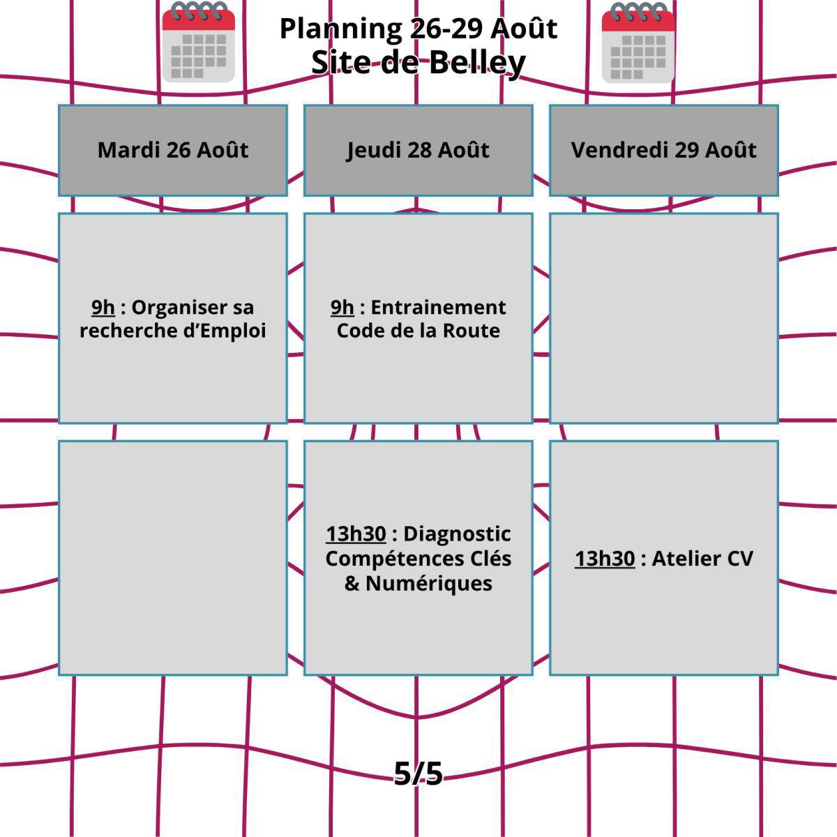 Planning du mois d'Août