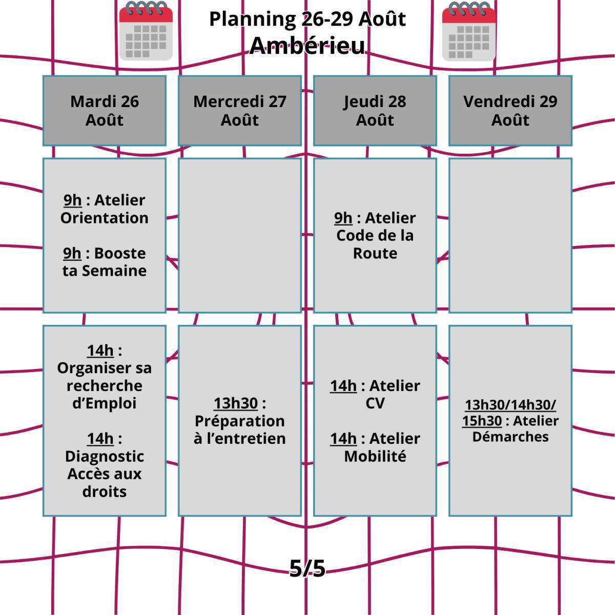 Planning du mois d'Août