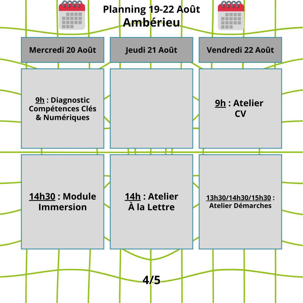 Planning du mois d'Août