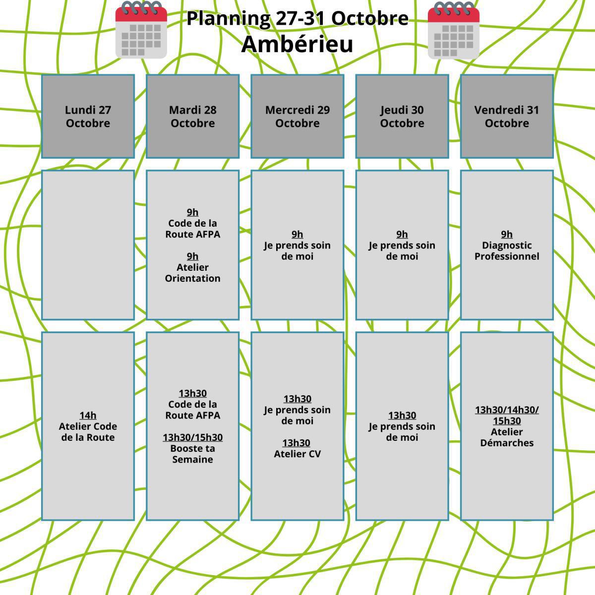 Planning du mois d' Octobre Planning du mois d' Octobre